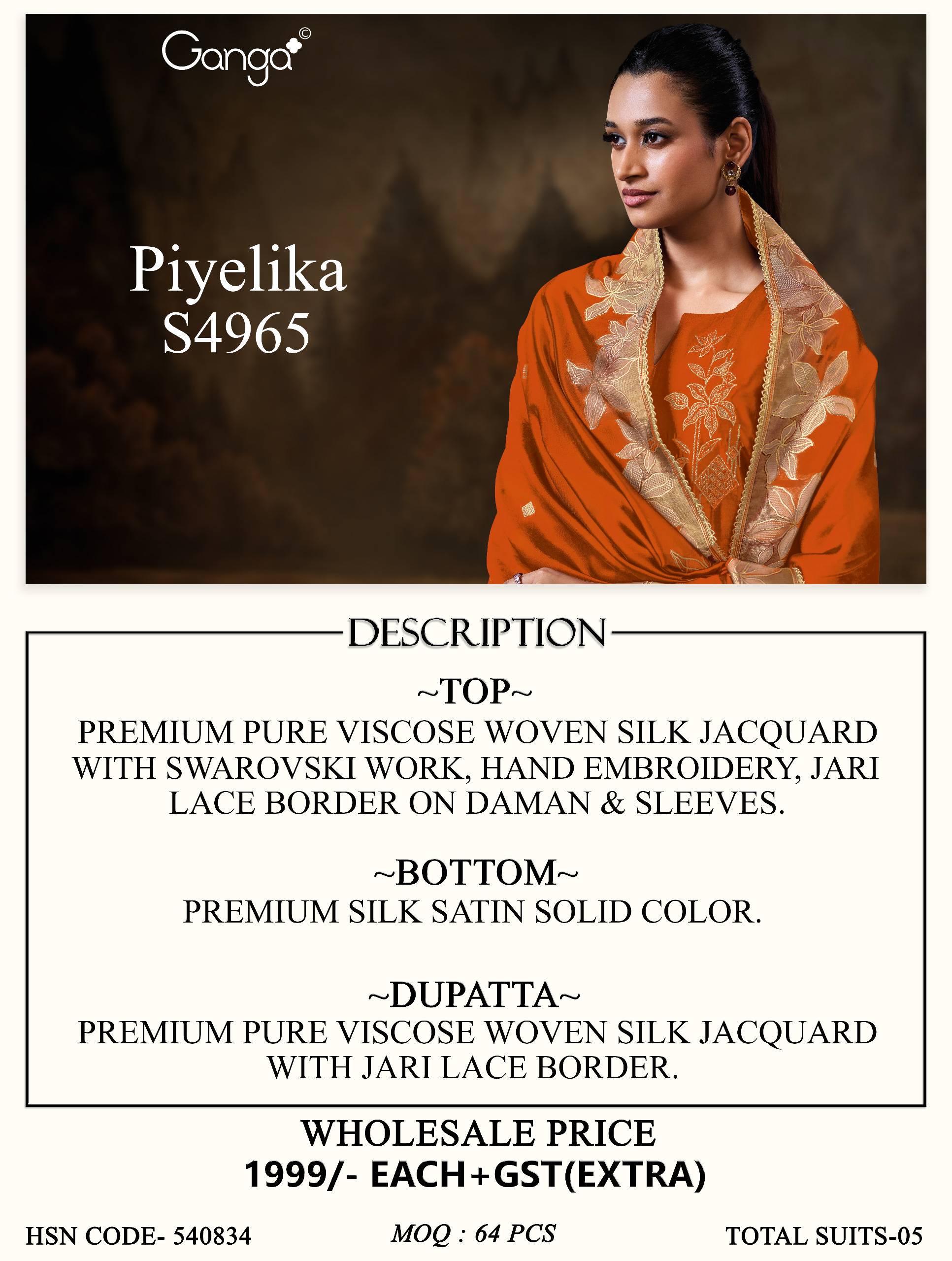 PIYELIKA 4965 Series By GANGA FASHION Stylish Beautiful Colourful PURE VISCOSE WOVEN SILK Dresses At Wholesale Price
